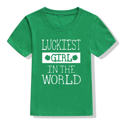 Happy St Patricks Day Kids Party Tshirt Luckiest Boys Girls Kids White T-shirt First St Patricks Outfit Clothes Fashion Tops Tee
