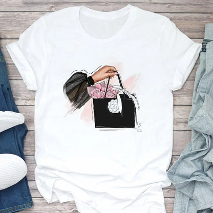 Women's T Shirt Bag Printed Casual Short Sleeve T-shirt