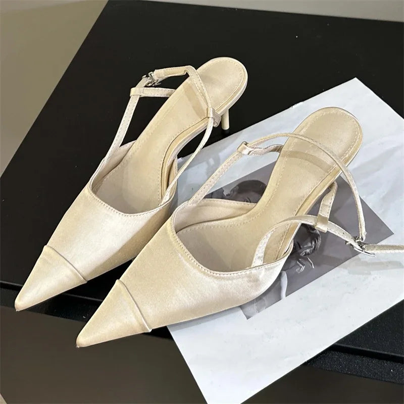 High Quality Satin Buckle Strap Women Pumps Sandals Fashion Shallow