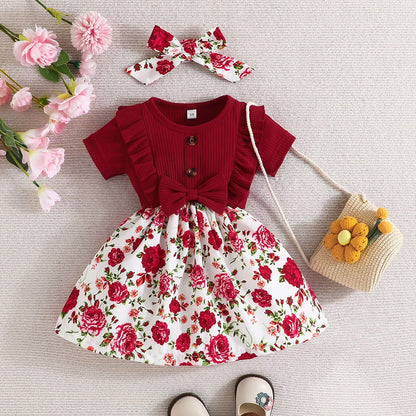 Dress Baby Girl 0-3 Years old Summer Short Sleeve Fashion Cute Floral Kids Princess Dresses