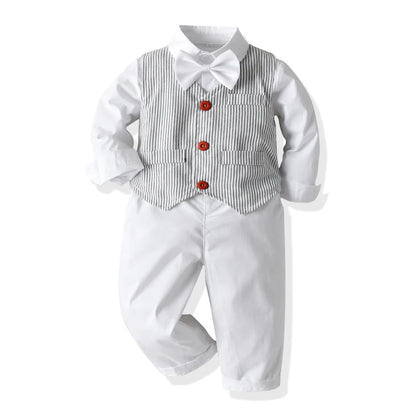 Boys Suits Clothes For Wedding Formal Party clothes Striped Baby Vest Shirt Pants Kids Boy Outerwear