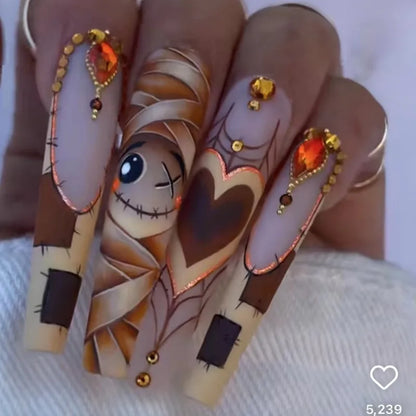 24Ps Super Long Ballet Wearable Fake Nails Blue Diamond Small Flower Press on Nail Stickers Finished Removable False Nail Pieces
