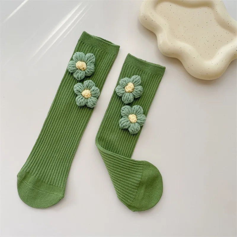 Kids Girls Socks Cotton Flower Knee High Children's Socks For Girls Winter Warm Knitted Baby Stocking Age for 0-7Years