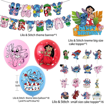 Disney Pink Lilo&Stitch Birthday Party Decorations Disposable Plate Angel Balloon Baby Shower Girls Birthday Party Supplies