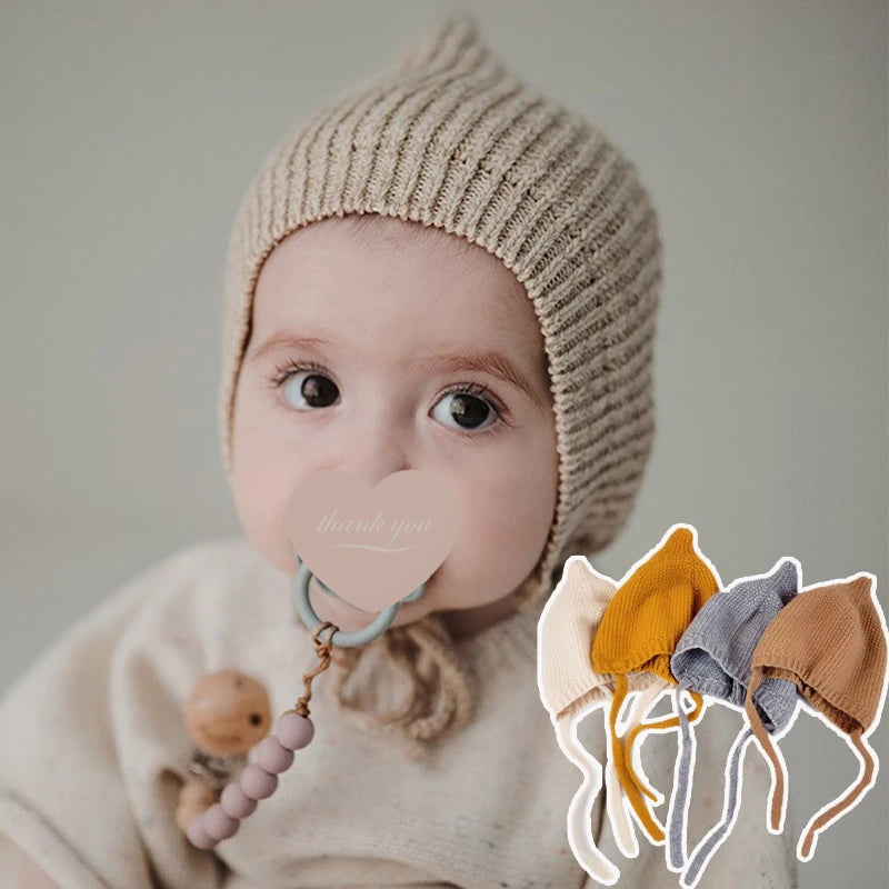 Cute Solid Color Baby Hat Winter Warm Knitted Toddler Girl Cap Bonnet Newborn Infant Boys Ear Protection Hat Beanie Gorras