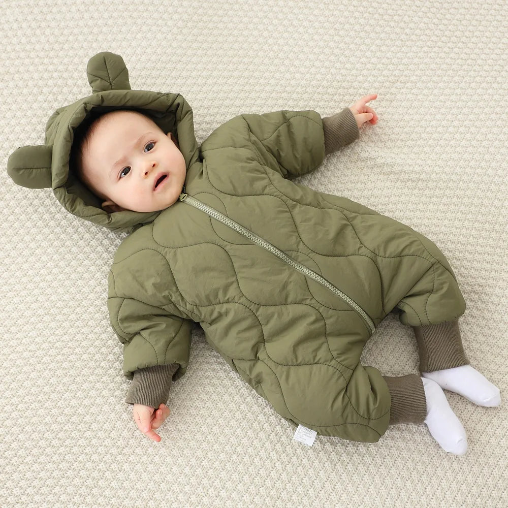 Newborn winter plush and thick cotton jacket Korean cartoon baby clothing baby jumpsuit 0-3 year old baby outdoor clothing