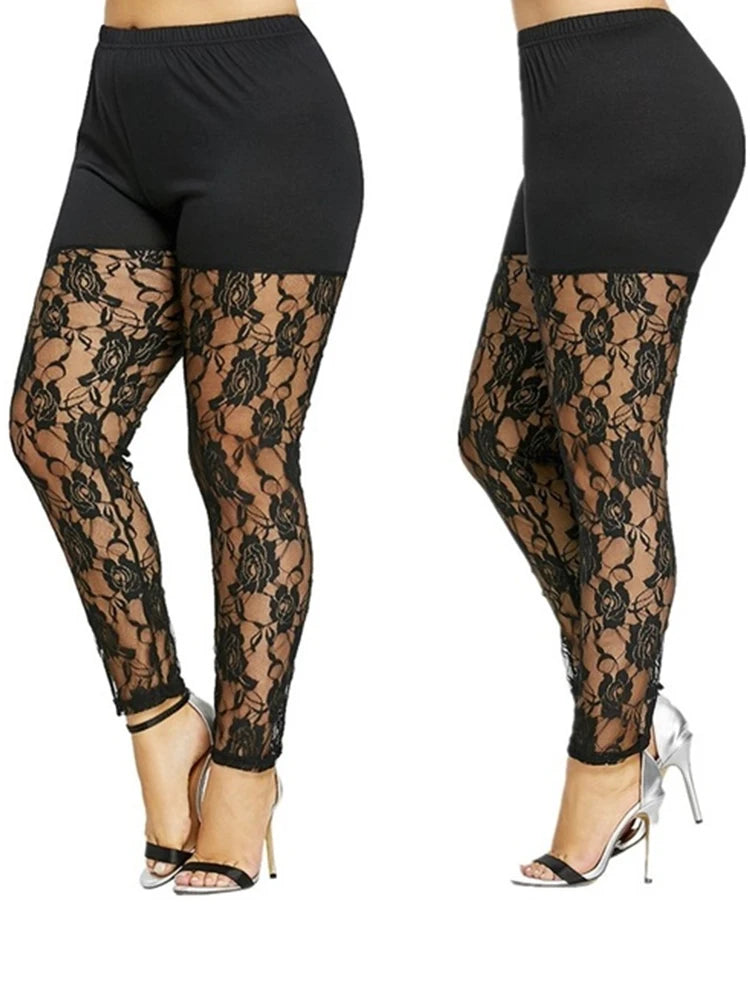 High Waist Pencil Pants Skinny Lace Hollow Out  Floral Tight Trouser