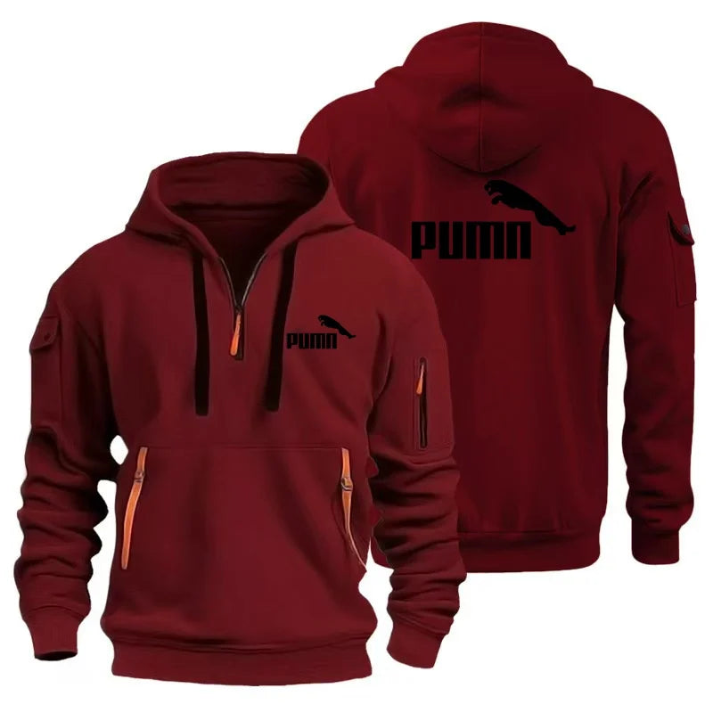 Men's European Size Hoodie, Multi-Pocket Zipper Sweatshirt, Loose Casual Pullover