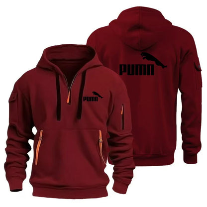 Men's European Size Hoodie, Multi-Pocket Zipper Sweatshirt, Loose Casual Pullover