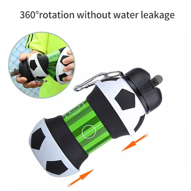 1 Liter Foldable Football Kids Water Bottles Portable Sports Water Bottle Football Soccer Ball Shaped Water Bottl Silicone Cup