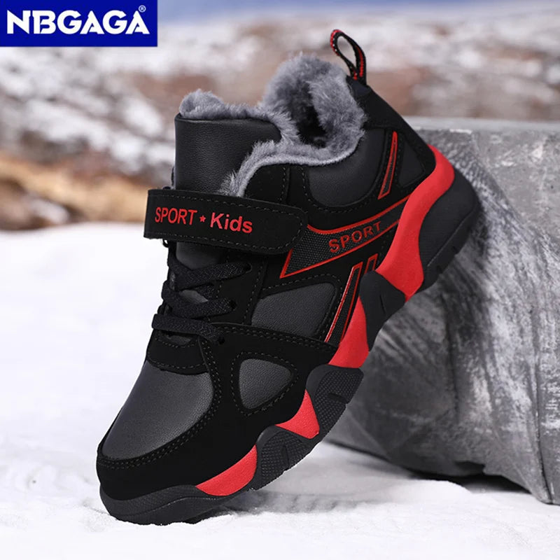 Winter Warm Kids Sneakers Non-Slip Sport Children's Boys Leather Casual Walking Shoes Outdoor Running Shoes Size 28-39