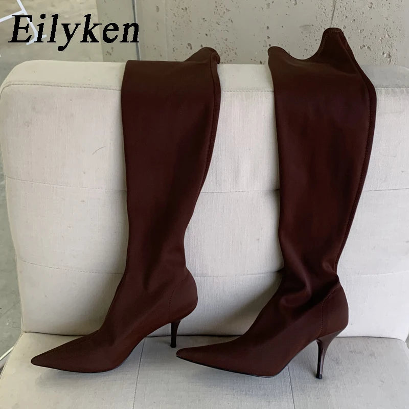 2025 Stretch Fabric Woman Over-the-Knee Boot Fashion Sexy Thin Heels Slim Long Booties