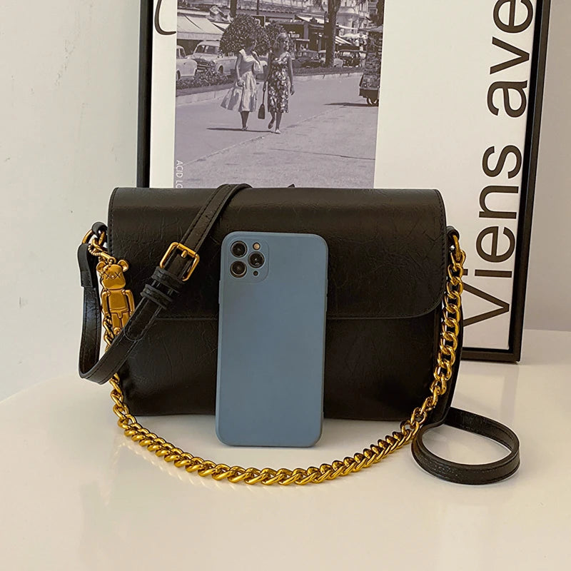 Leather Shoulder Bag Chain Crossbody Small Square Bag
