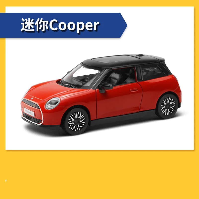 1/28 Mini Cooper Alloy Car Model Diecast Metal New Energy Vehicles Car Model Simulation Sound and Light Collection Kids Toy Gift