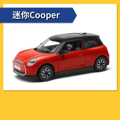 1/28 Mini Cooper Alloy Car Model Diecast Metal New Energy Vehicles Car Model Simulation Sound and Light Collection Kids Toy Gift