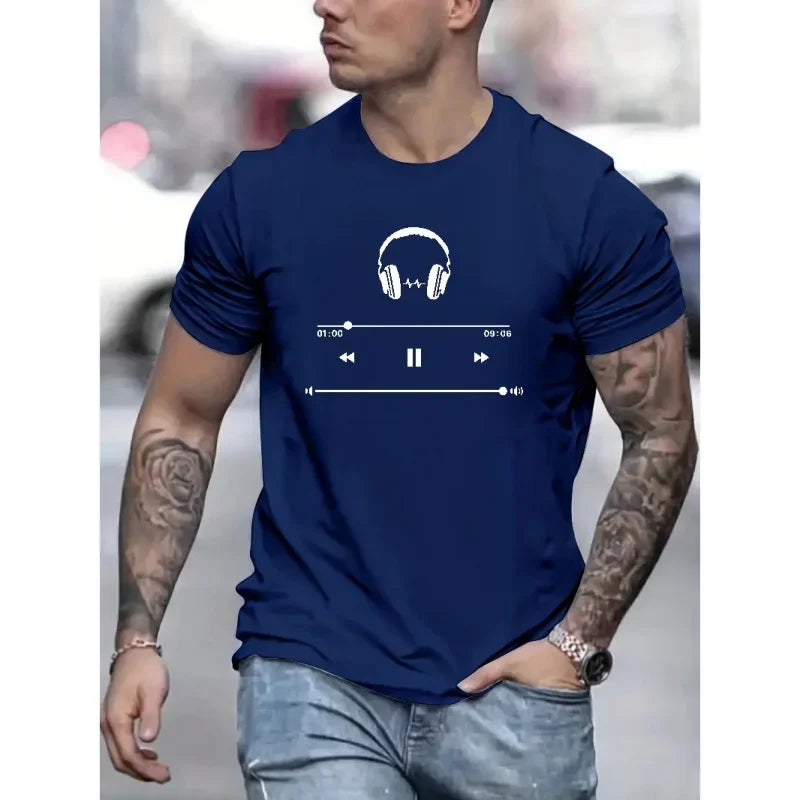 Music Lovers 3d Pattern Printed Men's Cotton Medium Stretch T-Shirt Trend Personality Men's Summer Casual Loose Quality Clothing