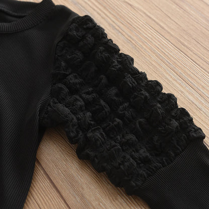 Autumn New Children's Round Neck Top+Bow Plaid Short Skirt+Hat Three Piece Children's Fashion Set