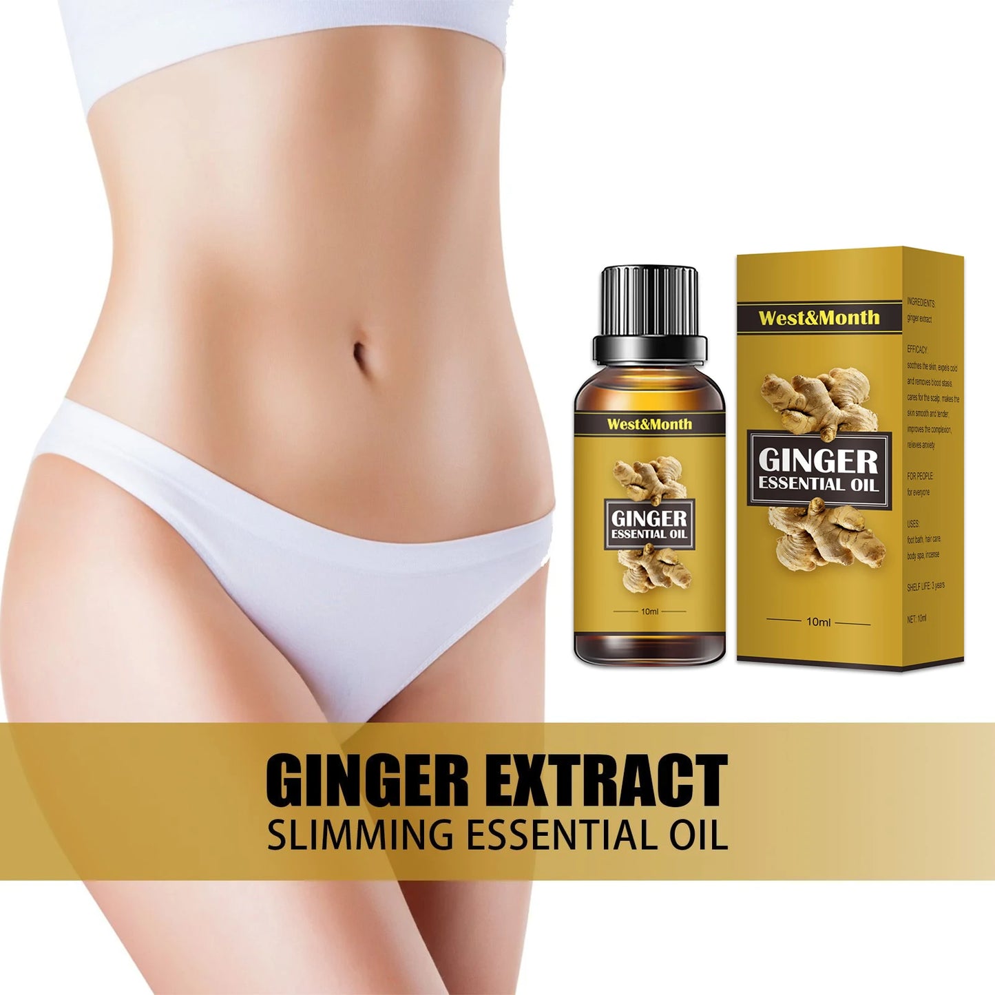 Natural Ginger Oil Lymphatic Drainage Therapy Full Body S-limming Thin Leg Remove Cellulite Sculpting Weight Loss Massage Oil