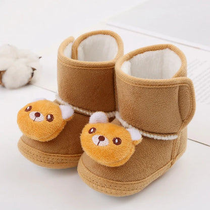 Winter Snow Baby Boots Cute Bear Warm Fluff Balls Indoor Soft Sole Infant Newborn Toddler Baby Shoes 0-18M
