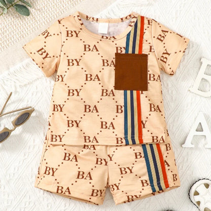 0-3 Years Toddler Baby Boy 2pcs Clothing Set T-shirt Letter Short Sleeve Top with Shorts Light Luxury Style Photograph Outfit