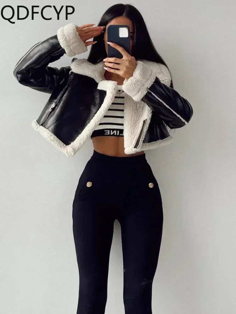 Autumn Winter Women's Fashion Leather Jacket Coat Vintage Zippers