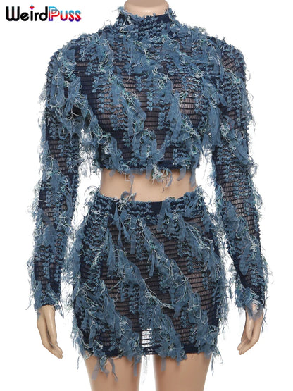 Weird Puss See Through Patchwork 2 Piece Set