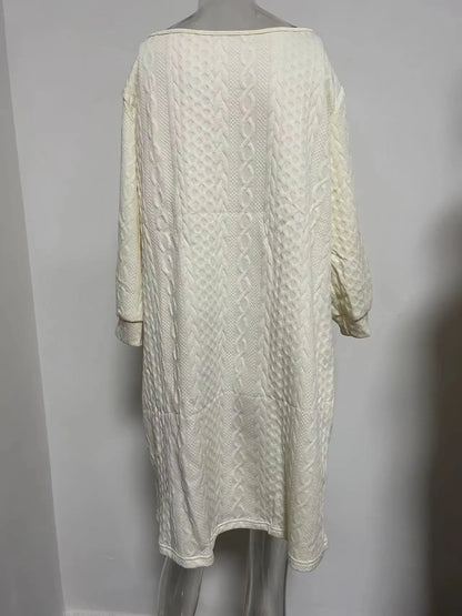 Plus Size NewAutumn and Winter Solid Color V-Neck Zipper Knitted Half-Sleeved Dress