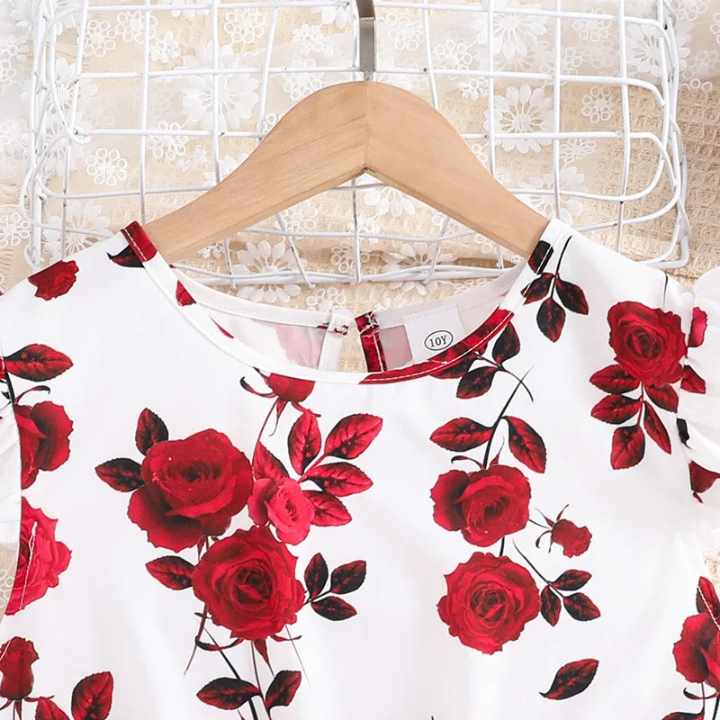 Girls Summer Clothes Casual Style Clothes Ruffles Printed Flower