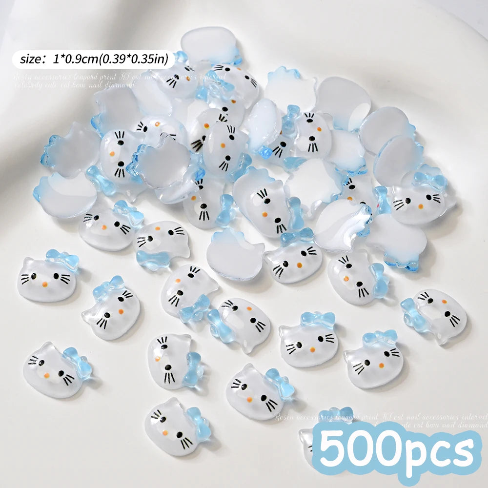 500pcs Cute Sanrio Nail Art Charms 3D Pink Bow Hello Kitty Cinnamoroll Nail Decoration