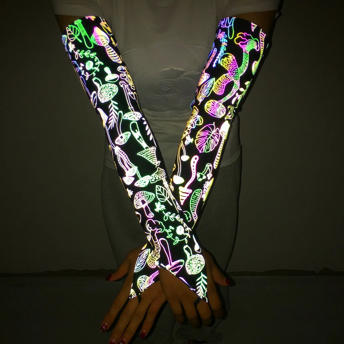 2025 Spring Summer Women Colorful Reflective SleeveS Y2K Harajuku Personality Printed Outdoor Sports Sunscreen Sleeve рукава