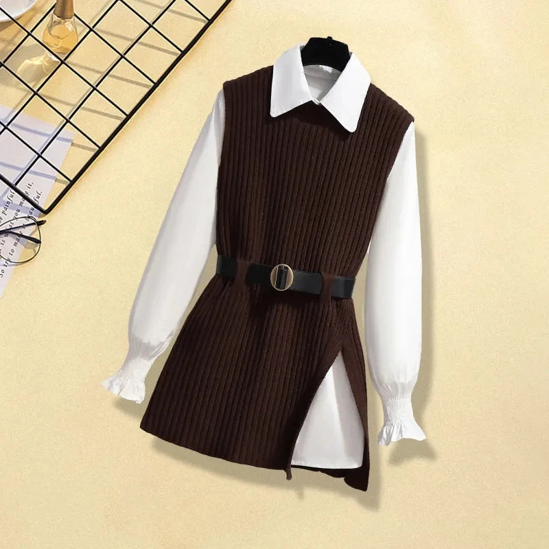 Large Autumn and Winter Suit for Women Vest Shirt Casual Slim Jeans Three Piece Set