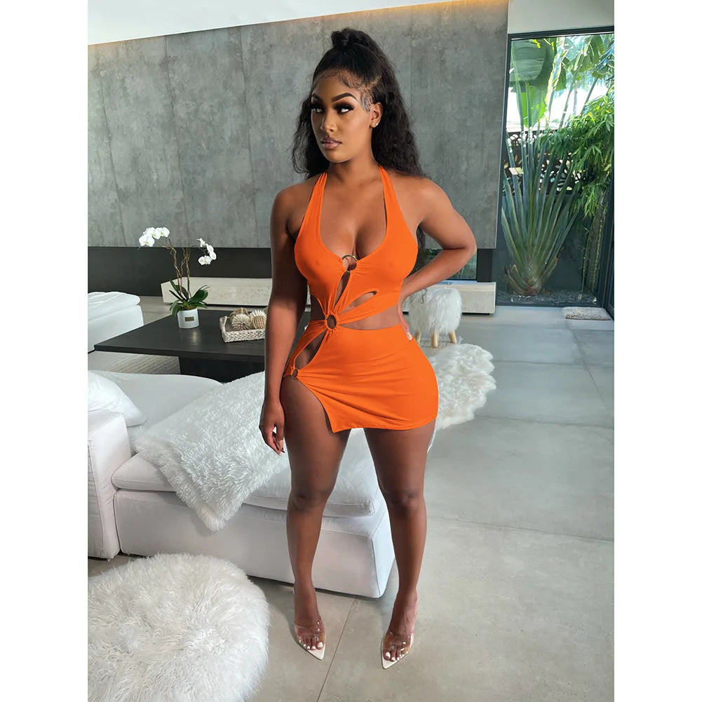 Halter Sexy Slim Women's Dress Sleeveless Backless High Split