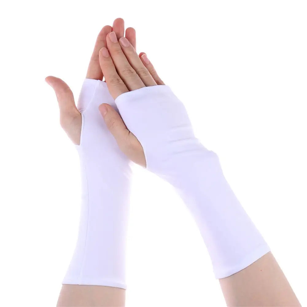 1Pair Sunscreen Protection Fingerless Long Gloves Women Arm Cool Summer Solid Mittens Half Finger Sleeves Black White Nude