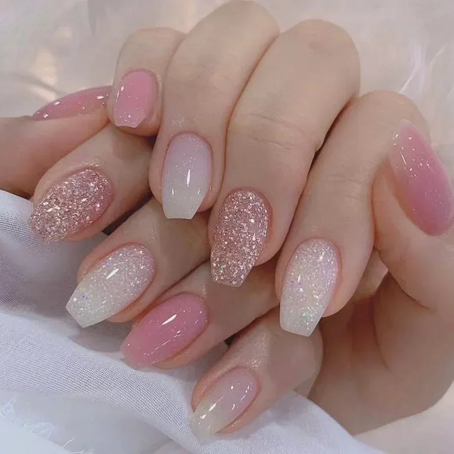 24Pcs French Tip  Press on Nails Short Coffin False Nails Simple Wearable Fake Nails Frosted Full Cover Press on Nail Tips Art