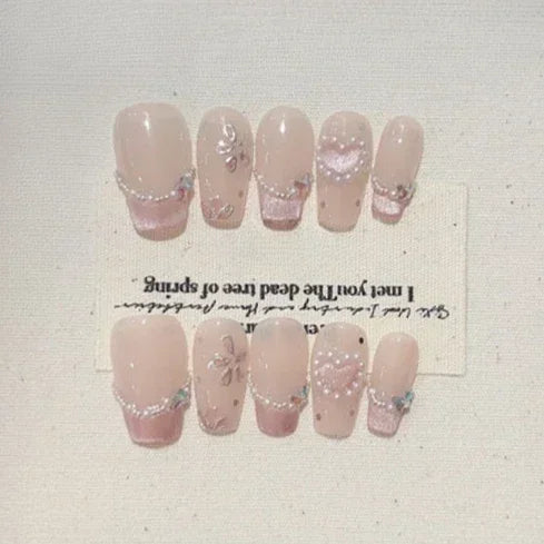 10Pcs Flower Butterfly Handmade Press on Nails Acrylic Nail Tips