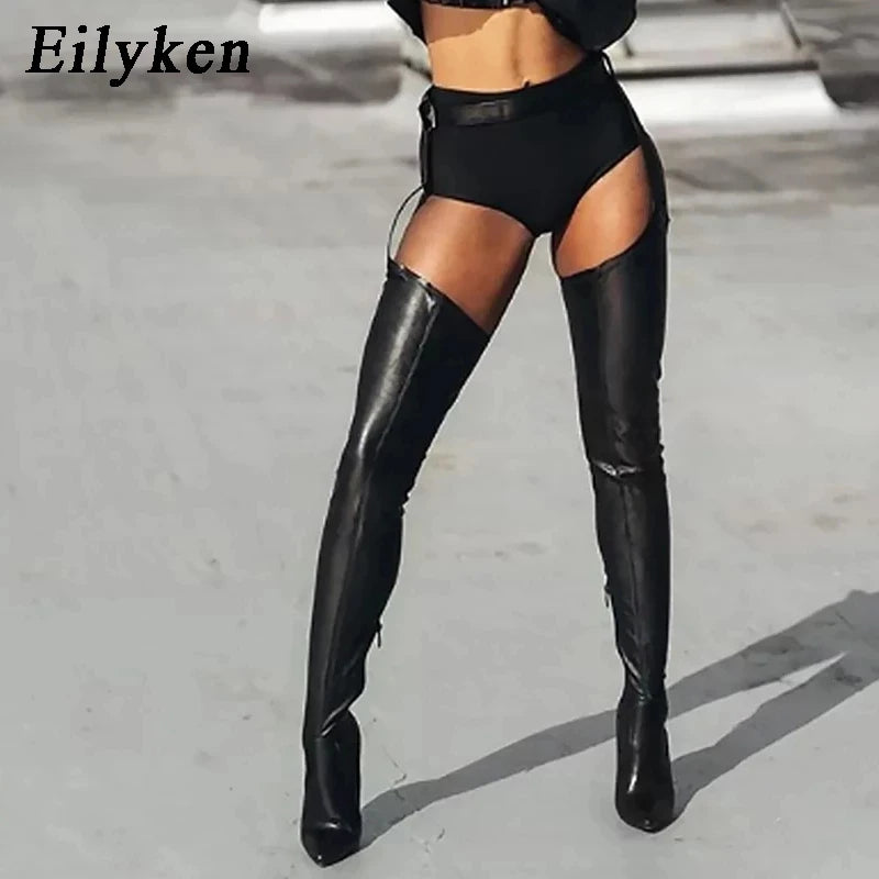 Eilyken Sexy Waist Buckle Strap Thin High Heels Women Boots Over The Knee Booties Pointed Toe Female Winter Shoes