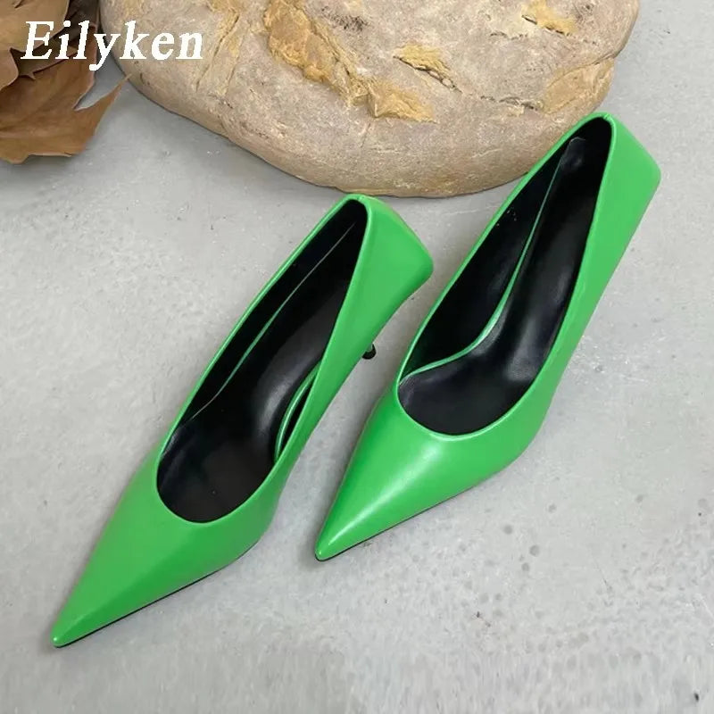 Eilyken High Quality Pu Leather New Sexy Shallow Pointed Toe Woman Pumps Thin High Heels Fashion Dress Sandals Ladies Shoes