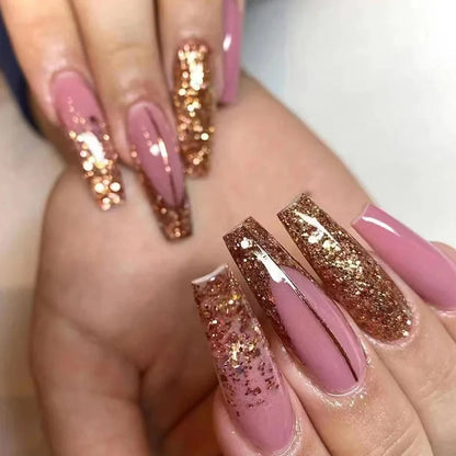 24Ps Super Long Ballet Wearable Fake Nails Blue Diamond Small Flower Press on Nail Stickers Finished Removable False Nail Pieces