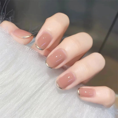 24Pcs Short Square Nude Fake Nails Art White Edge Glossy Artificial French False Nails Removable Full Cover Press on Nail Tips