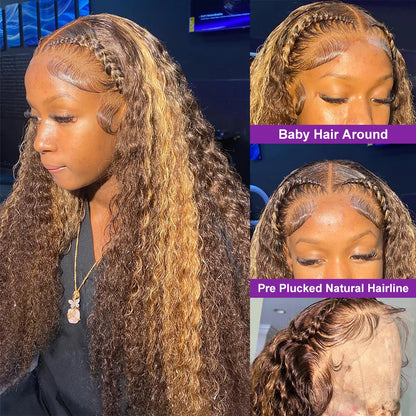 Curly Highlight Wig Human Hair Deep Wave Frontal Wigs Blonde