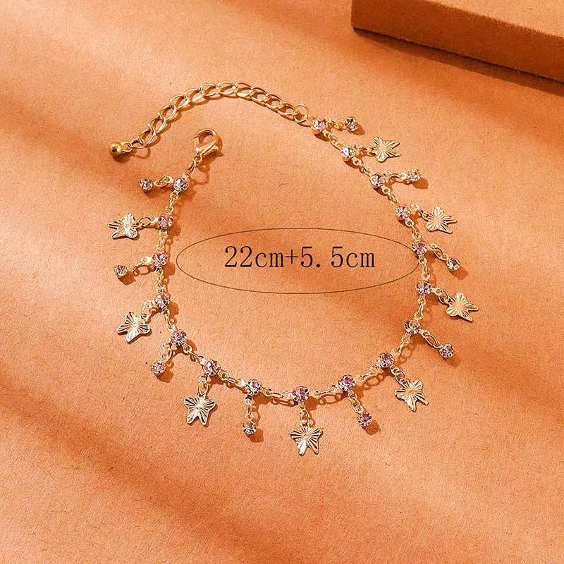 Boho Rhinestone Butterfly Pendant Anklet For Women