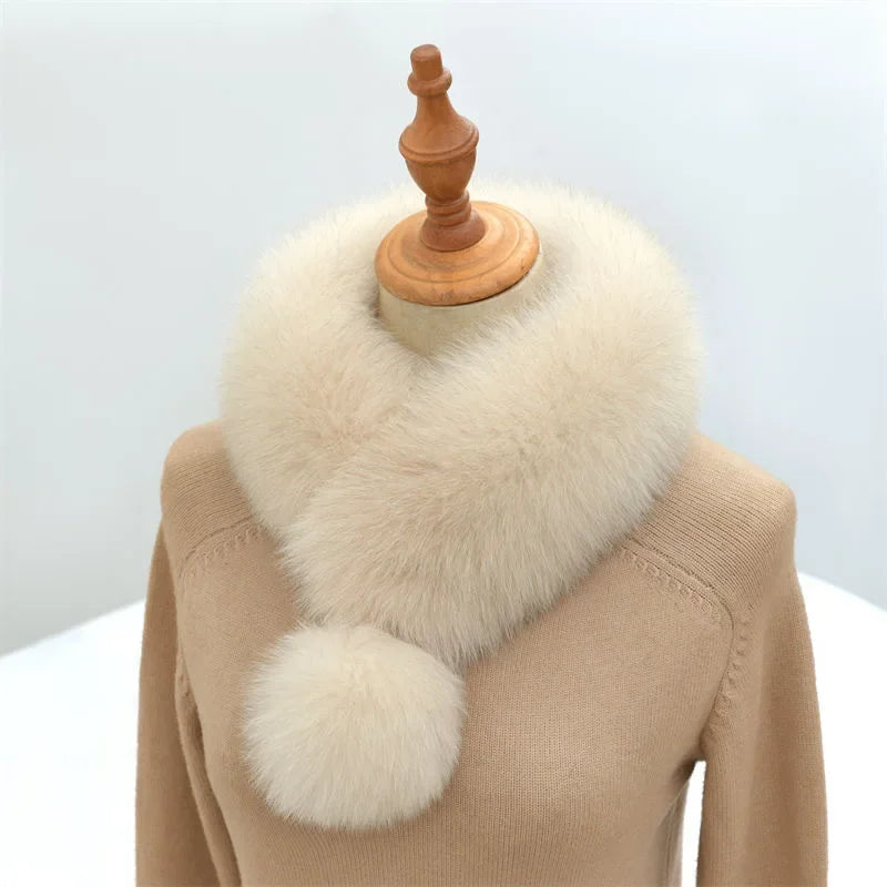 Winter New Imitating Fox Fur Scarf with Pom Pom Fashion Warm Genuine Fur Scarves Thick Warm