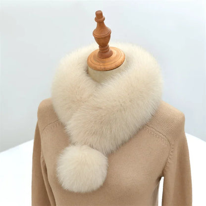 Winter New Imitating Fox Fur Scarf with Pom Pom Fashion Warm Genuine Fur Scarves Thick Warm