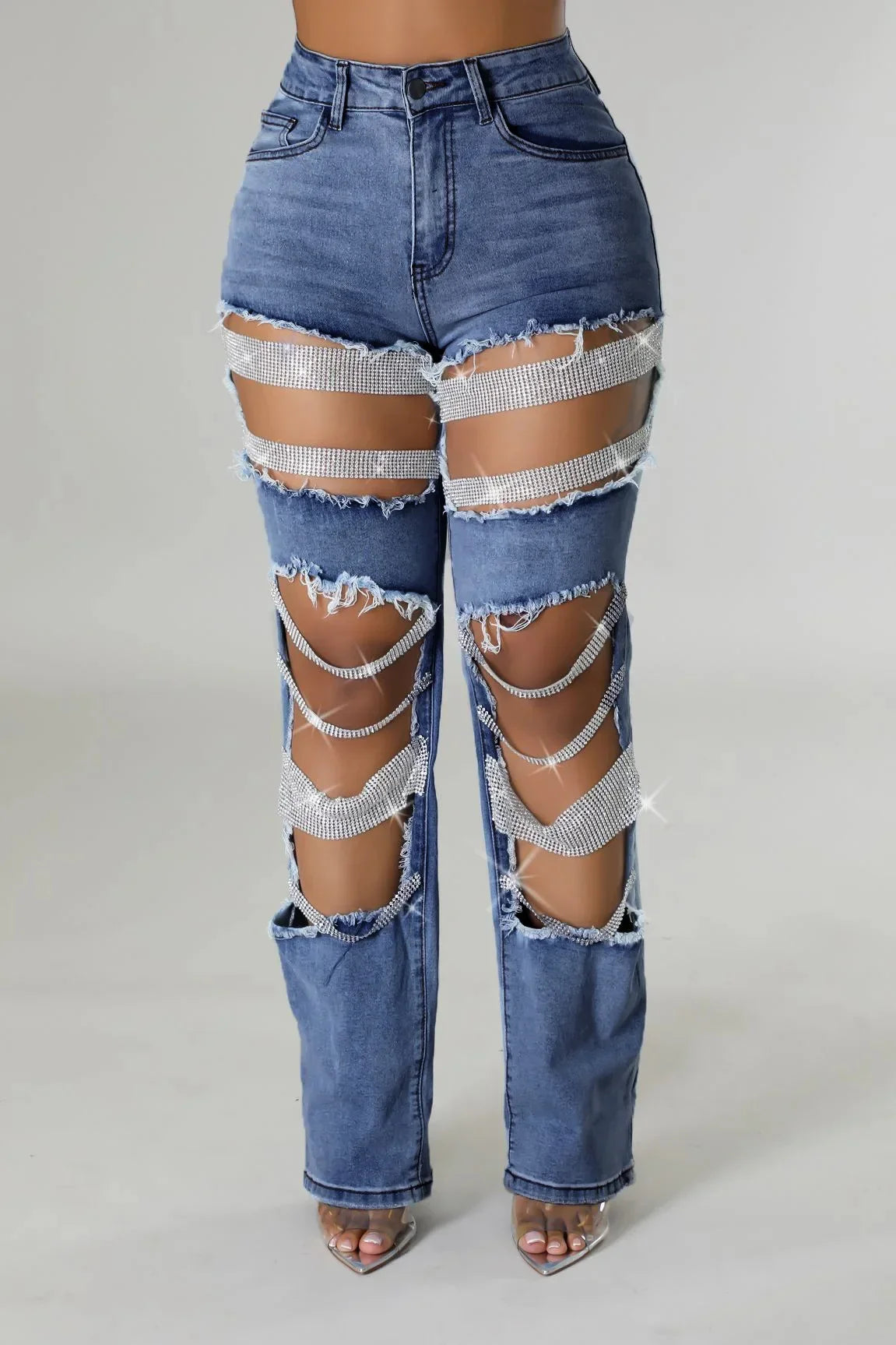 Pearl Beading Ripped Hollow Out Tassel Wide Leg Jeans 2025