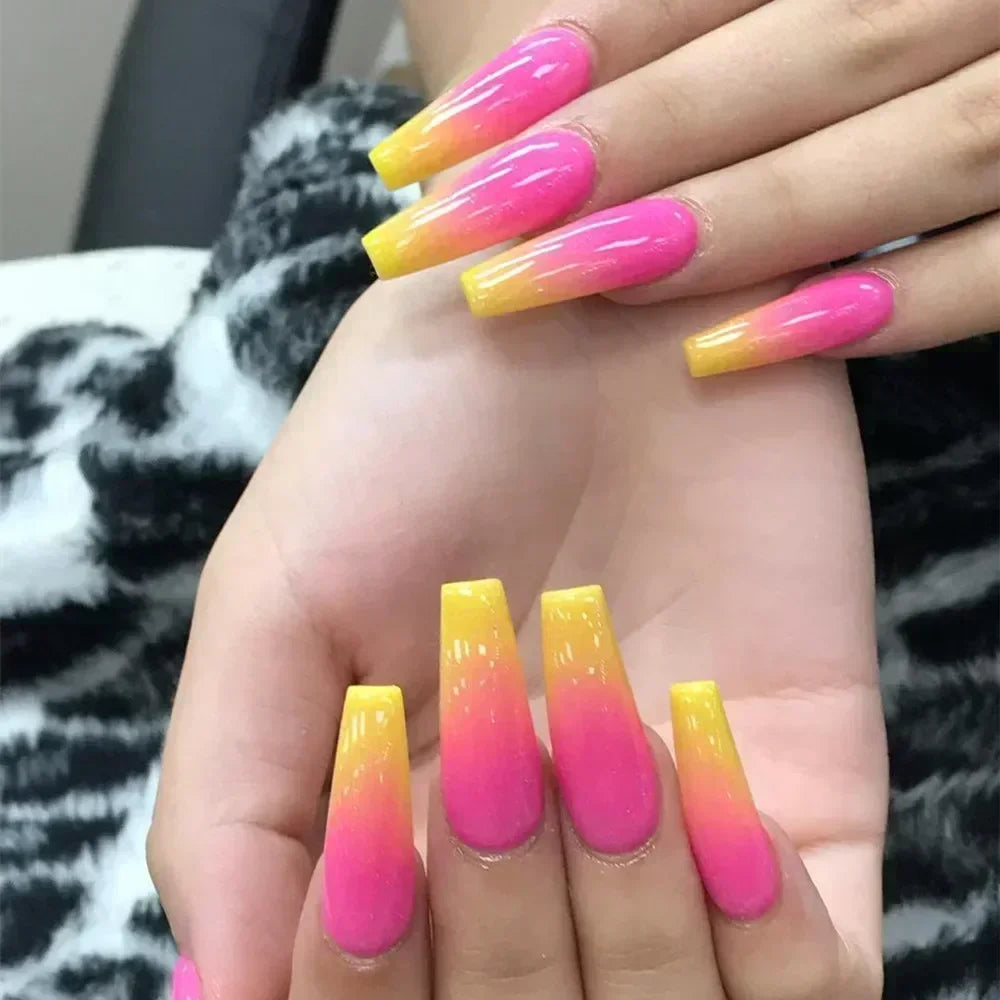 24Pcs Long Ballet Square False Nails Simple French 3d Curve Design Fake Nails Wearable Press on Fake Nails Full Cover Nails Tips