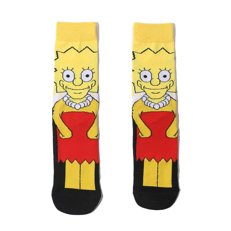 Simpsons Cartoon Anime Funny Socks Men Hip Hop Print Novelty Crazy Sokken Hip Hop Unisex Comfortable Skateboard Happy Meias