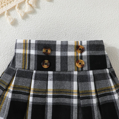 Puff Sleeve Bow Top and Elastic Pleated Skirt Summer Outfit Toddler Infant Clothing Set Kids Wear