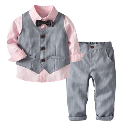 Boys Suits Clothes For Wedding Formal Party clothes Striped Baby Vest Shirt Pants Kids Boy Outerwear