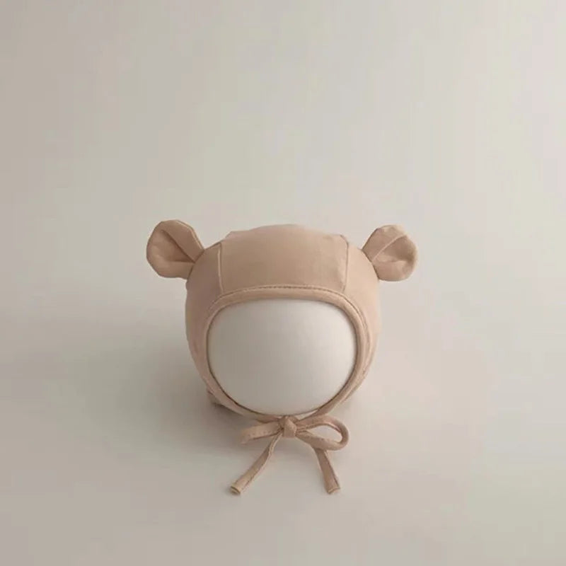 Cute Bear Ear Baby Beanie Cap Soft Cotton Newborn Ear Protection Hat Korean Solid Color Infant Boy Girl Lace-up Bonnet