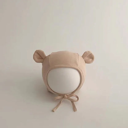 Cute Bear Ear Baby Beanie Cap Soft Cotton Newborn Ear Protection Hat Korean Solid Color Infant Boy Girl Lace-up Bonnet